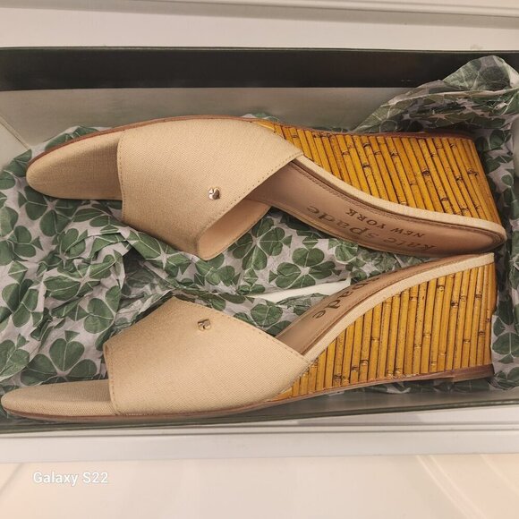 Kate Spade Meena Canvas Wedge Sandal in Warm Stone. NIB. Size 8.5 - Picture 10 of 11